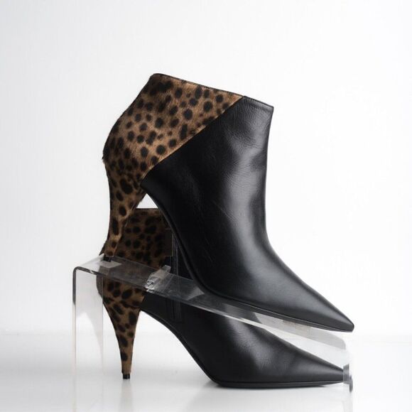 Saint Laurent YSL Womens Black Leather Bootie Ankle Boots Calf Hair US 8 EU 38 - Picture 7 of 8